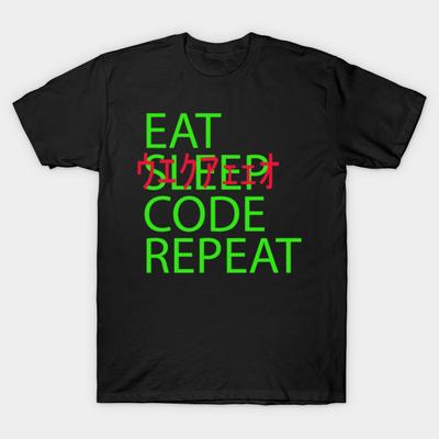 Men Black Print T-shirt Super Large TShirt Eat-sleep-code-repeat No-Cut Transfer Paper Print Cotton Tshirt