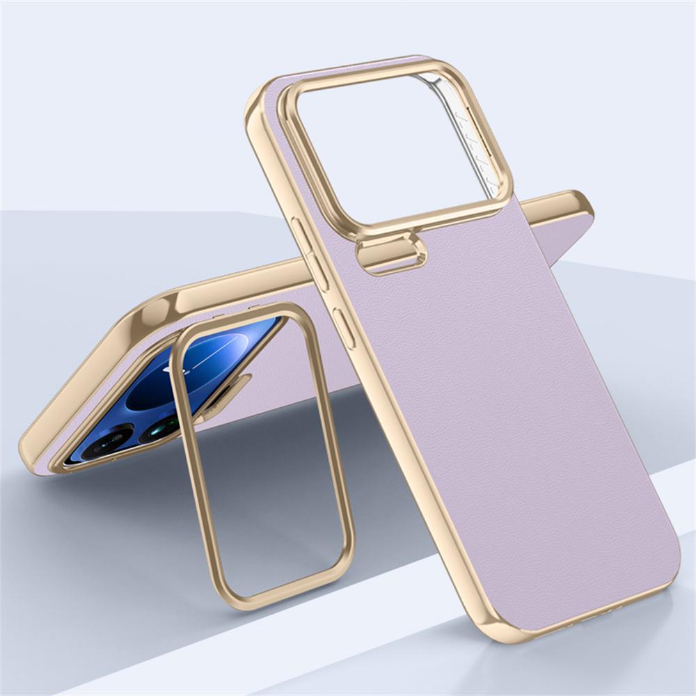 For Xiaomi 17 Pro Case Metal Lens Frame Kickstand Leather + Silicone Phone Cover