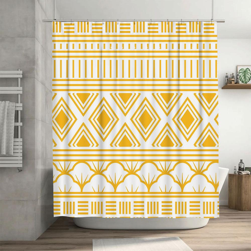 Modern Retro Geometric Shower Curtain Waterproof Decorative Bath Liner for Home Bathroom Decoration White Gold Print