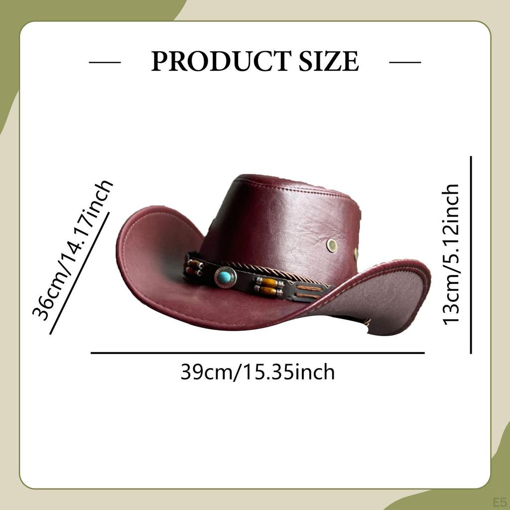 Cowboyhut Western Jazz Sonnenschutz PU Kostüm mit breiter Krempe für Geburtstag