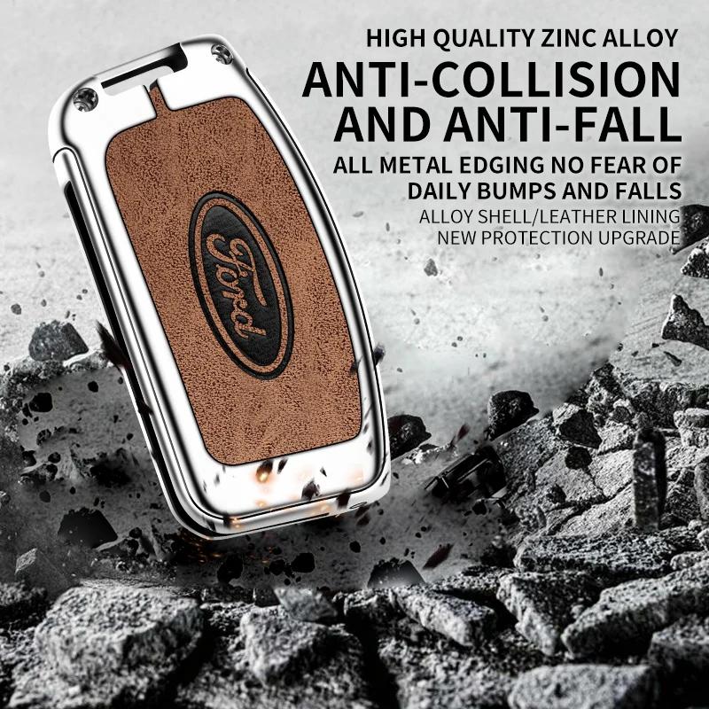 Car Sticker 2025 Hot Leather Car Key Case Cover Keychain Protector Shell for Ford Fiesta Focus 2 C-Max Ecosport S-Max Fusion Mon