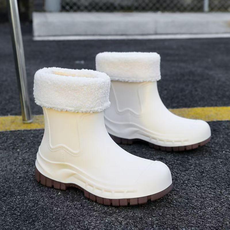 Women's Thick Sole High Top Keep Warm Rain Boots Waterproof Non Slip Detachable Cotton Cover Kitchen Work Shoes Garden Shoes