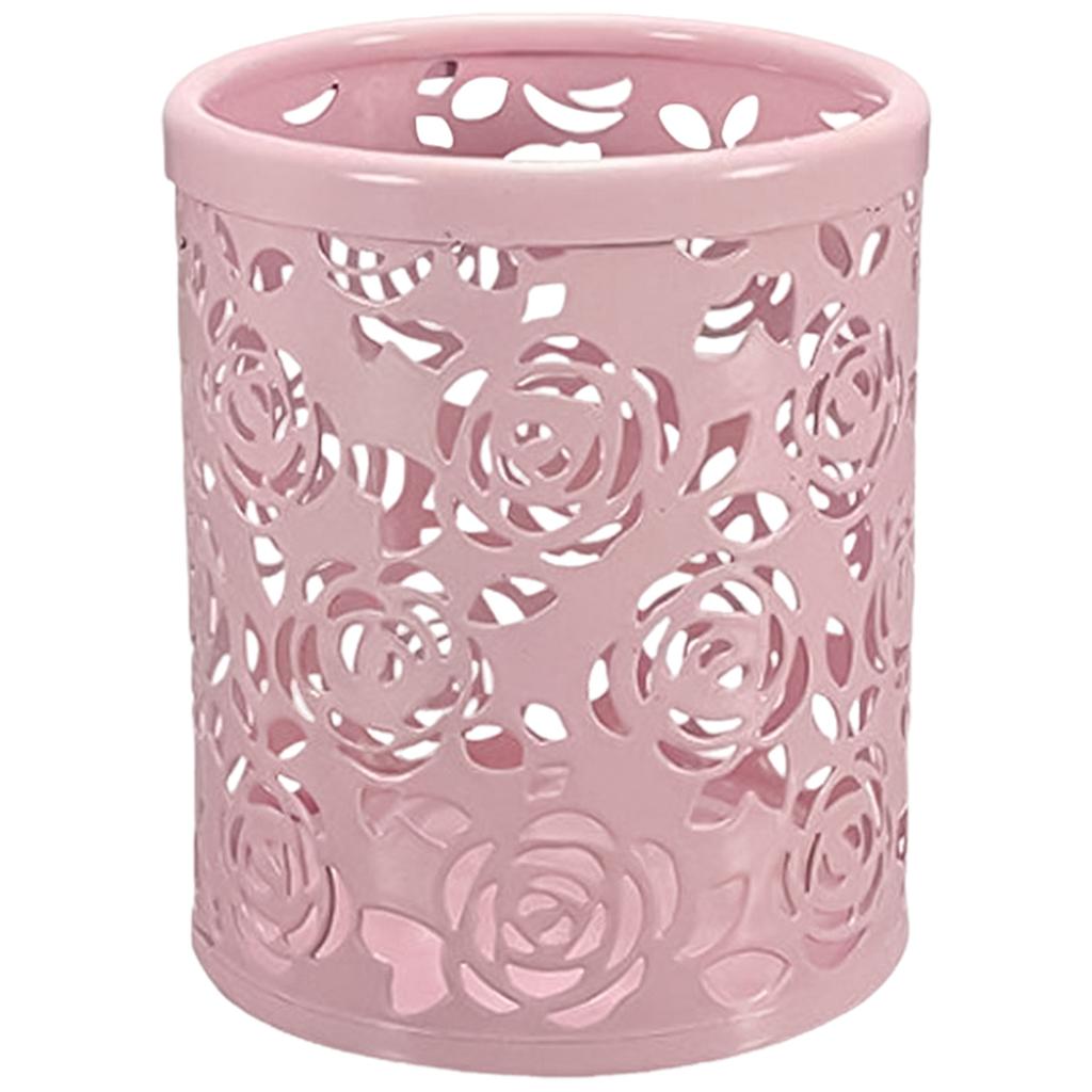 Creative Hollow Rose Pattern Pen Pot Holder Fashion Desktop Pen Cup Makeup Brush Container Aesthetic Desk Organizer For School