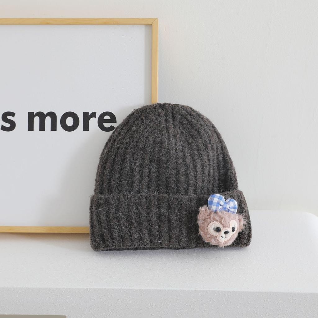 Cute Doll Pattern Label Knitted Hat for Women Autumn and Winter New Warm and Thickened Cold Hat Showing Face and Small Ear Protection