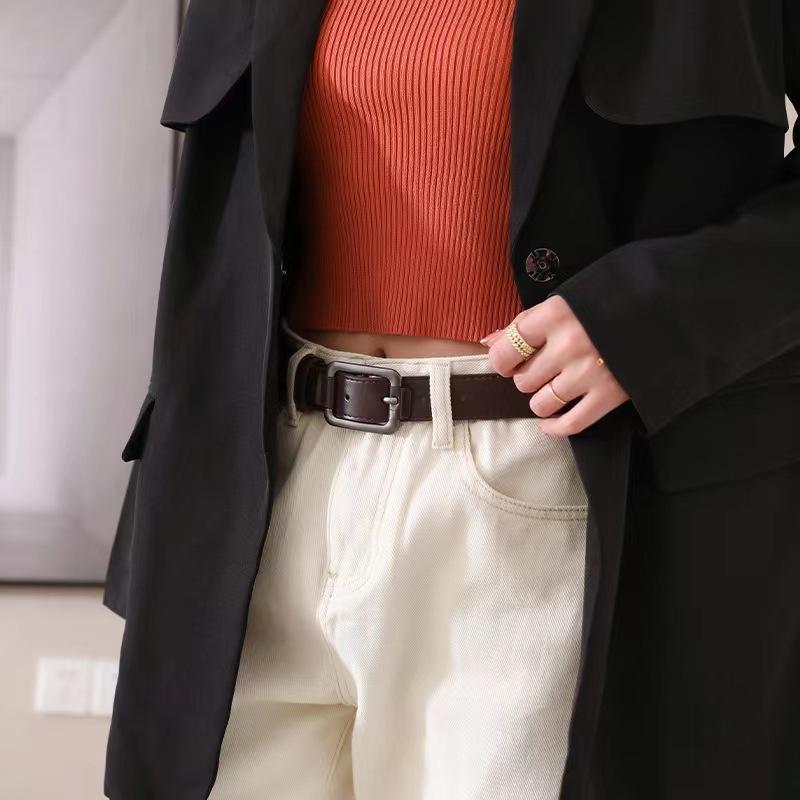 Men'S Black Belt Young And Middle-Aged Women'S Retro Pin Buckle Belt Casual Jeans Belt