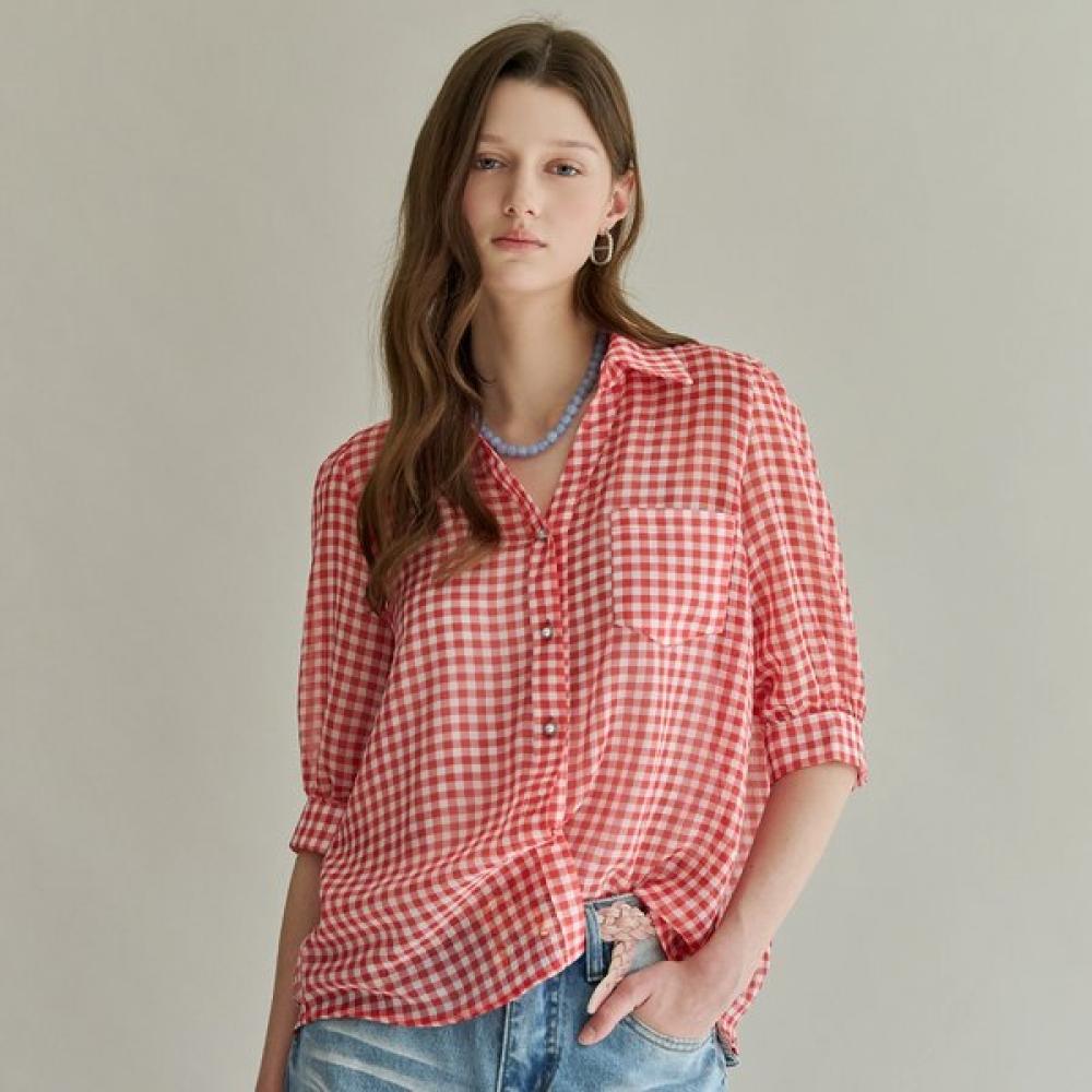 Maxza Puff Shirt Blouse Gingham Cf06qb001nh Red/FREE