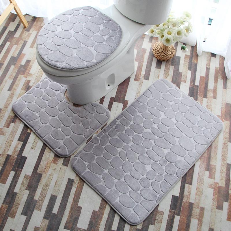 3PCS Home Bathroom Bath Mat Set Toilet Mat Non-slip Bath Mat Bathroom Carpet Shower Carpet Set Toilet Cover Floor Mat