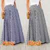 Women's Gingham Plaid High Waist Elastic Waistband Maxi Skirt A Line Big Flared Long Skirt