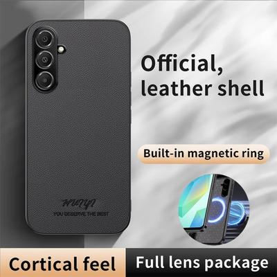 Capa de Couro com Suporte Magnético para Carro Magsafe para Samsung Galaxy A16 A06 5G A55 A15 A25 A35 A14 A24 A34 A54 A52s A05S A13 A51 A71 4G A53 A73
