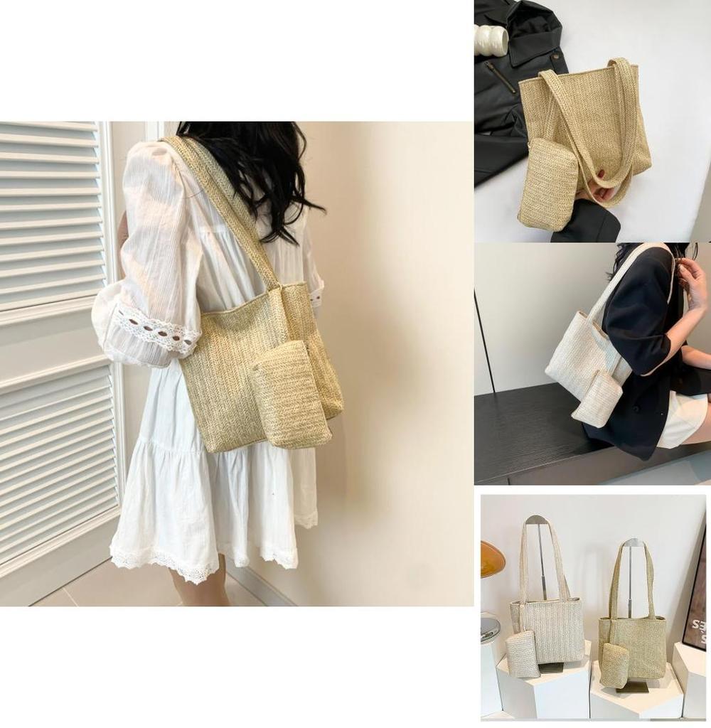 2024 Spring New Simple Casual Tote Bag Large Capacity Fashion Street Trend Straw Woven Shoulder Bag