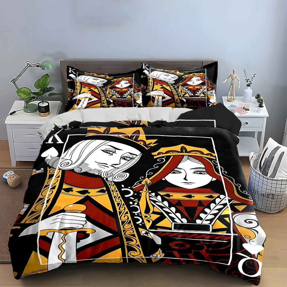 "King and Queen Playing Card Design" Print Bedding Set Duvet Cover Pillowcases (1* Duvet Cover 2* Pillowcases Do Not Include Comforter)