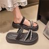Thick-soled stepping on shit feels two wear cool slippers women's 2025 summer new thin-strapped rhinestone one-word drag Roman wind beach shoes