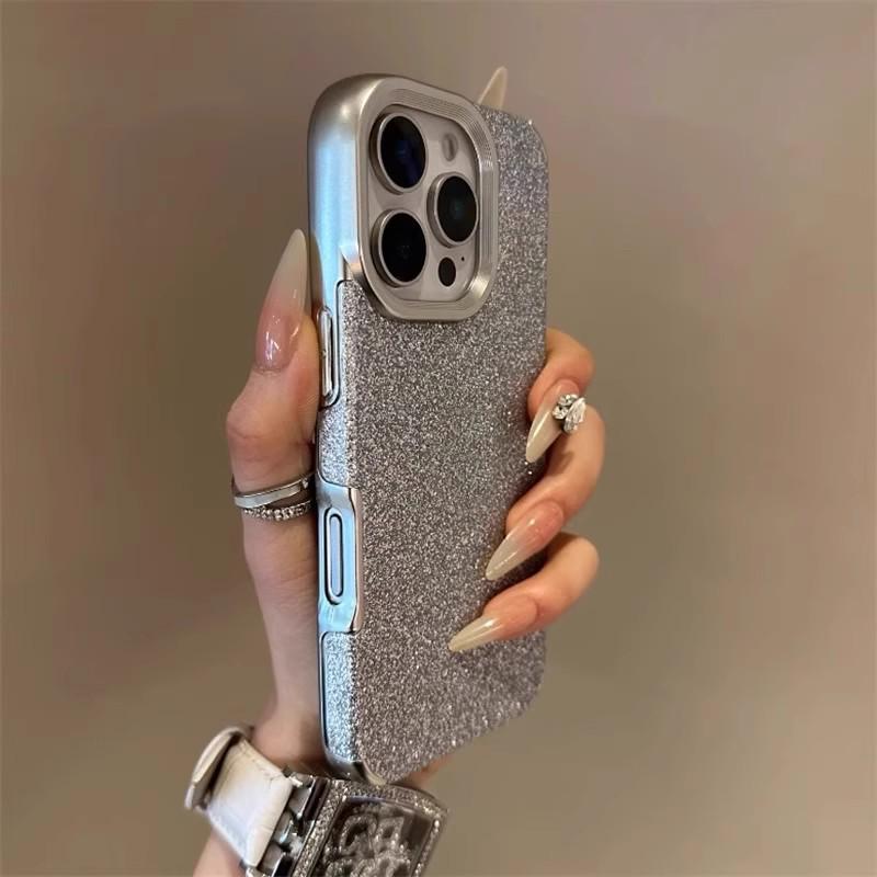 Glitter Electroplated Solid Color Case for iPhone 14, 13, 16 Pro Max, and 15 PM