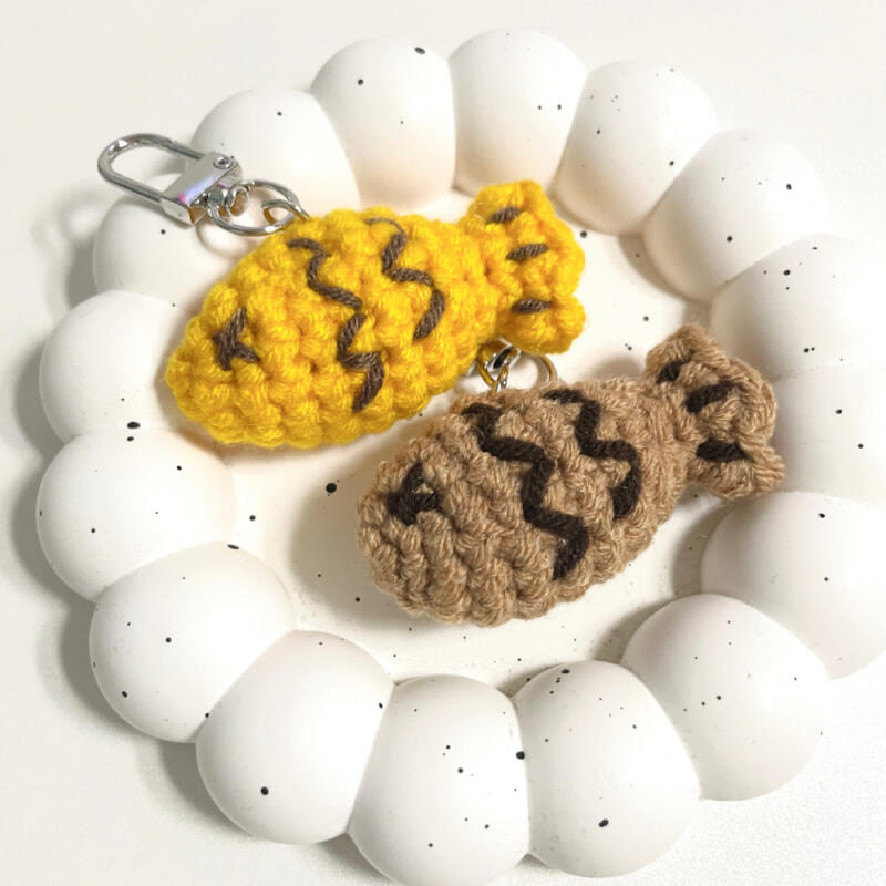 Bungeoppang Keychain Knitted Handmade Keyring Cute Doll Brown (red bean)
