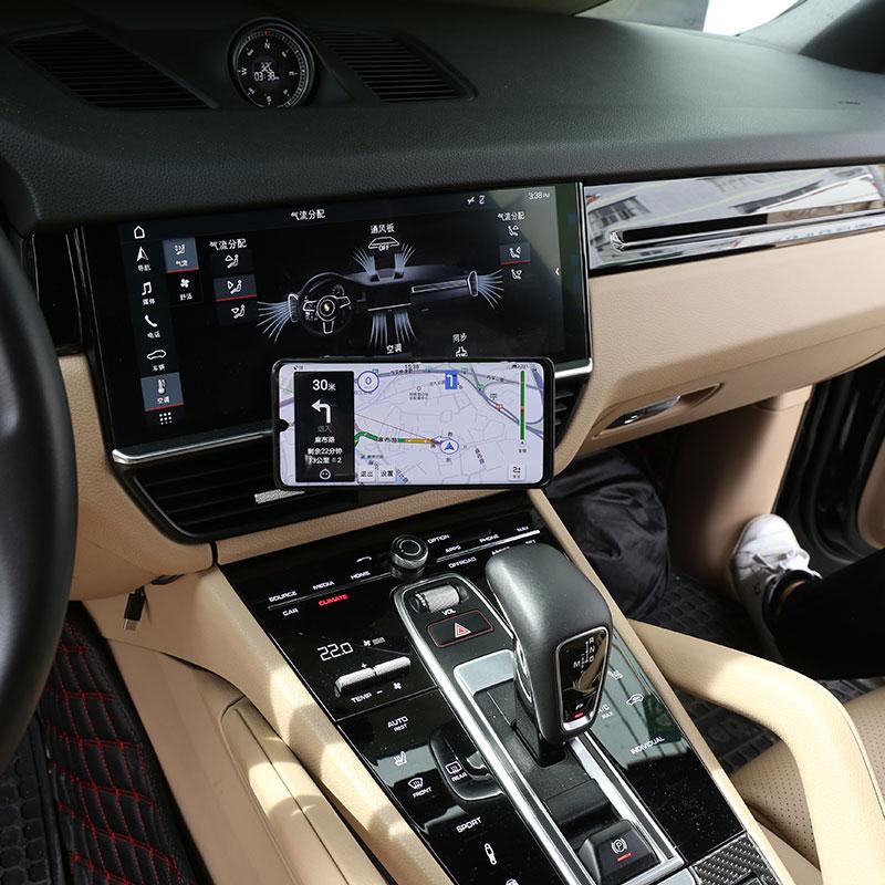 Für Porsche Cayenne 2018-2026 Aluminiumlegierung Schwarz Auto Lüftungsgitter Handyhalterung GPS-Navigationshalterung Autozubehör
