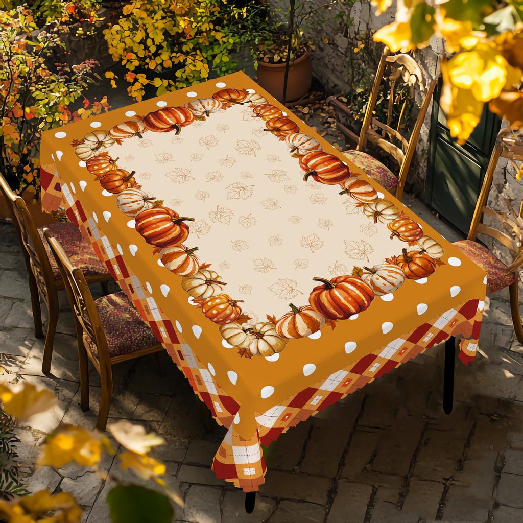1 Piece Of Autum Polka Dot Pumpkin Plaid Tablecloth, Available In Various Sizes, Autum Courtyard Party Decoration Tablecloth, Thanksgiving Party Table