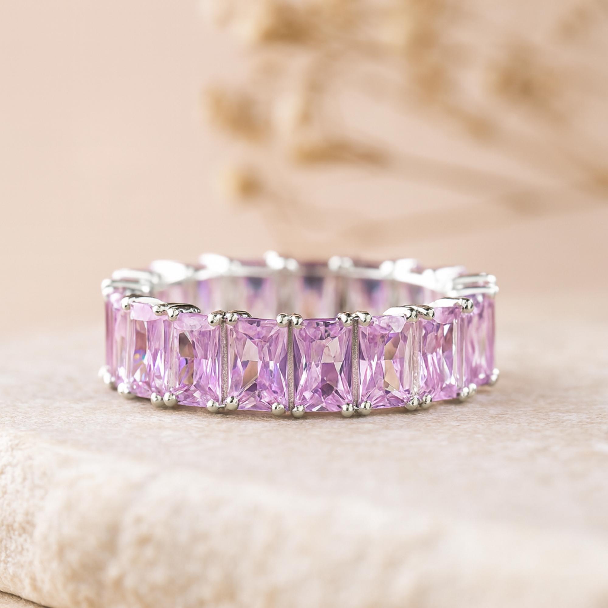 

Кольцо-дорожка с багетными розовыми сапфирами – Кольцо «Полная вечность» из стерлингового серебра 925 пробы – Женское обручальное кольцо на годовщину K серебряный