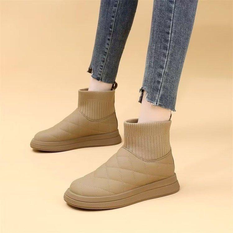 Snow boots winter  new velvet thickened warm Northeast large cotton shoes elastic bread foreign style short boots