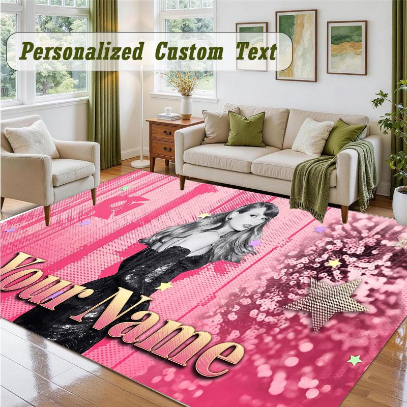 Crystal Velvet Square Rug Custom NameTaylor Swift Pattern Non Slip Home Floor Decor Rug