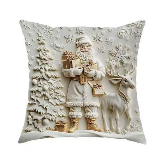 4Pcs Christmas Throw Pillow Cover White Santa Claus Snowman Xmas Tree Reindeer Cushion Cover Xmas Decorative Pillow Cover for Home Sofa Bed Couch