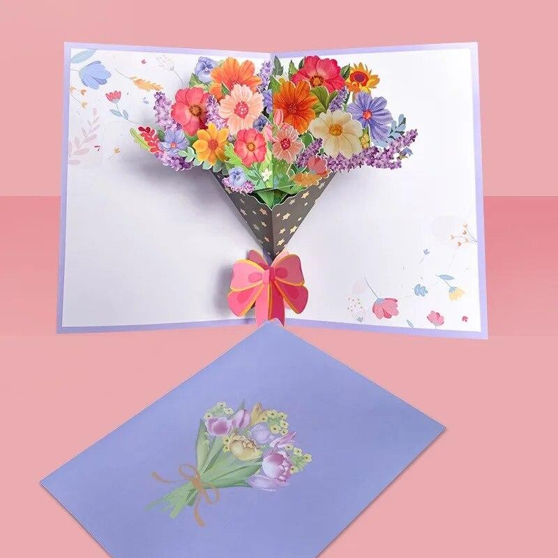 3D Pop-Up Cards Flowers Birthday Card Anniversary Gifts Postcard Maple Cherry Tree Wedding Invitations Congratulation Card Gift