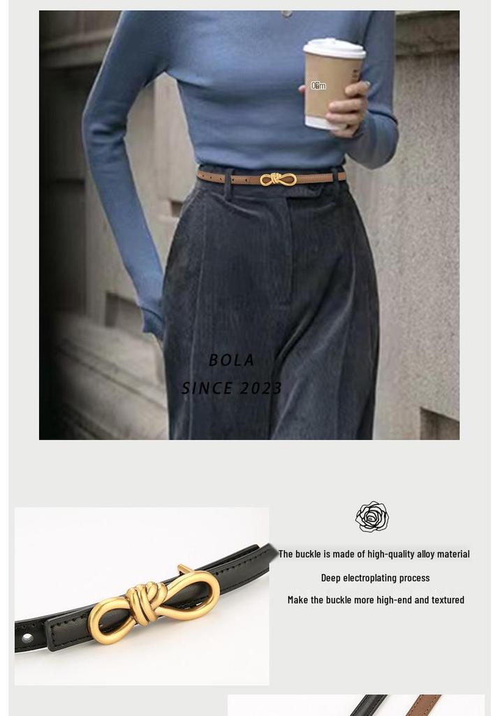 2025 Women's Versatile Genuine Leather Bowknot Waist Cinch - Thin Decorative Belt for Skirts and Shirts
