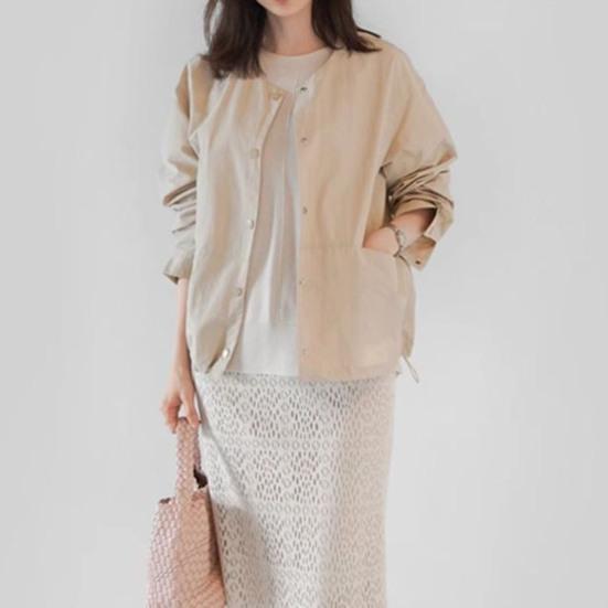 Women Coat Round Neck Long Sleeve Single Breasted Cardigan Solid Color Jacket Coat with Pockets Daily Wear