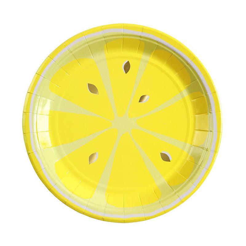 Fruit-Themed Disposable Picnic Set: Lemongrass, Strawberry, Watermelon, Pineapple Plates, Gold Foil Lace Party Plates, Cups & Napkins.