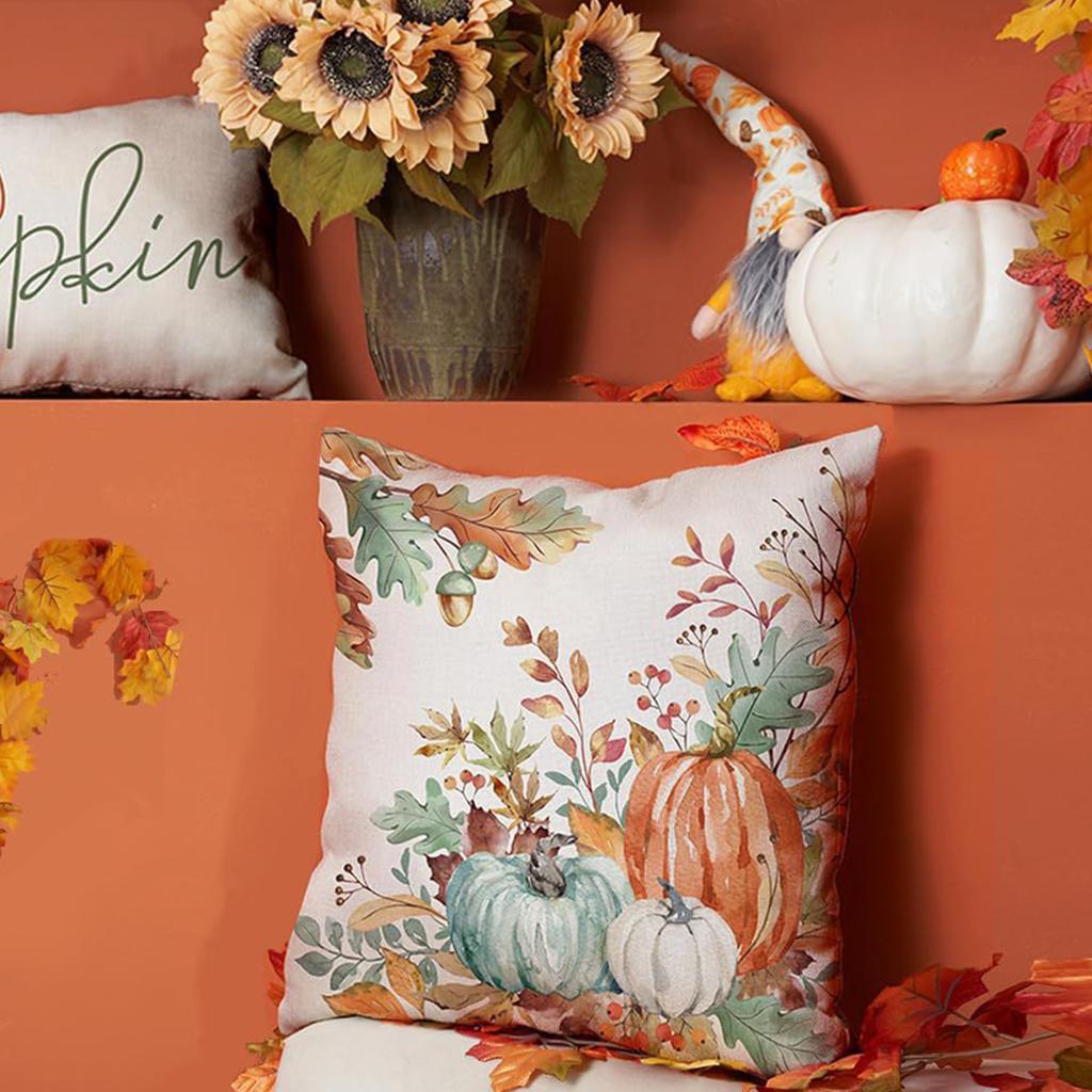 2Pcs Thanksgiving Decor Pillowcase Wear Resist Pumpkin Print Cushion Cover Sofa Linen Pillow Covers for Porch Patio Apartment