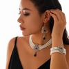 Baroque Style Pearl Beaded Bracelet Multilayer Necklace Earring Set  Lady
