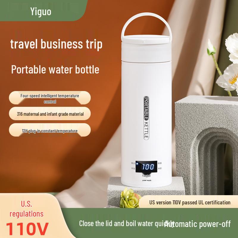 110V US Portable Temperature-Controlled Travel Kettle, Small Electric Water Heating Cup, Fahrenheit Display