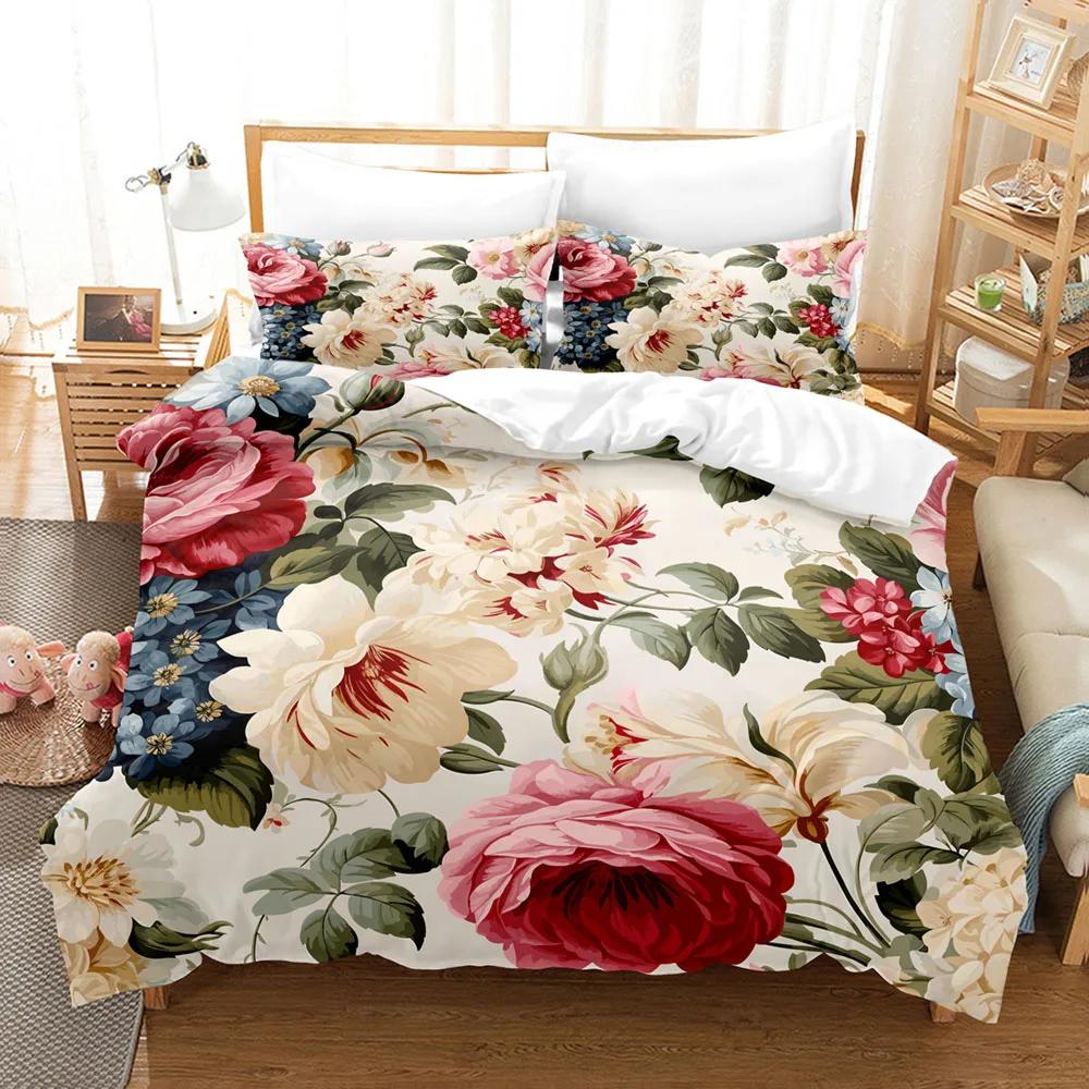 Digital Printing Flowers Bedding Sets Colorful Oil  Adult Bedclothes Quilt Art Duvet Cover Set Single King Queen Size