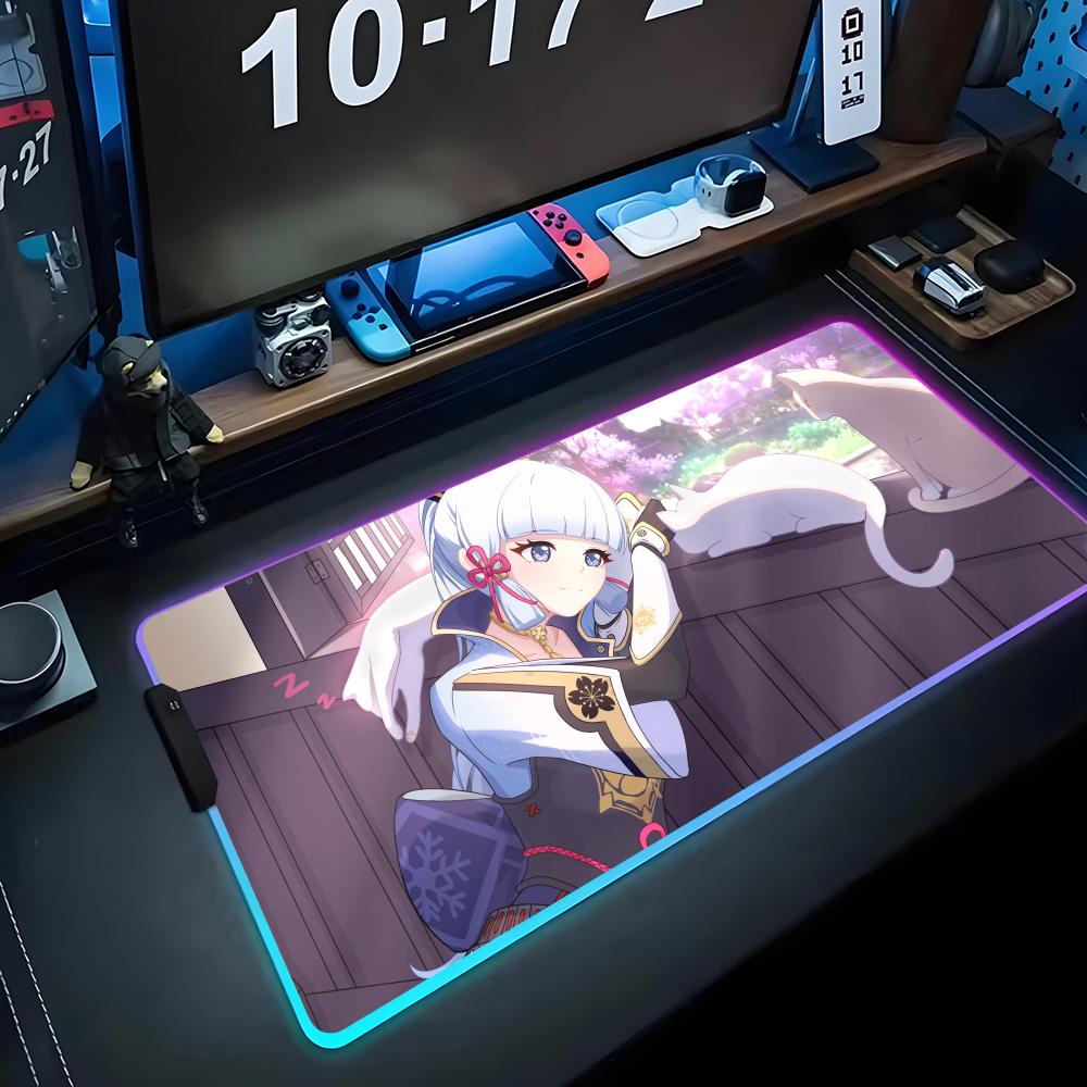 

Kamisato Ayaka Mouse Pad RGB Gaming Mousepad Big LED Pad PC Desk Mat Luminous Mouse Pad Large Keyboard Mats Table Rug With RGB600x300x3mm