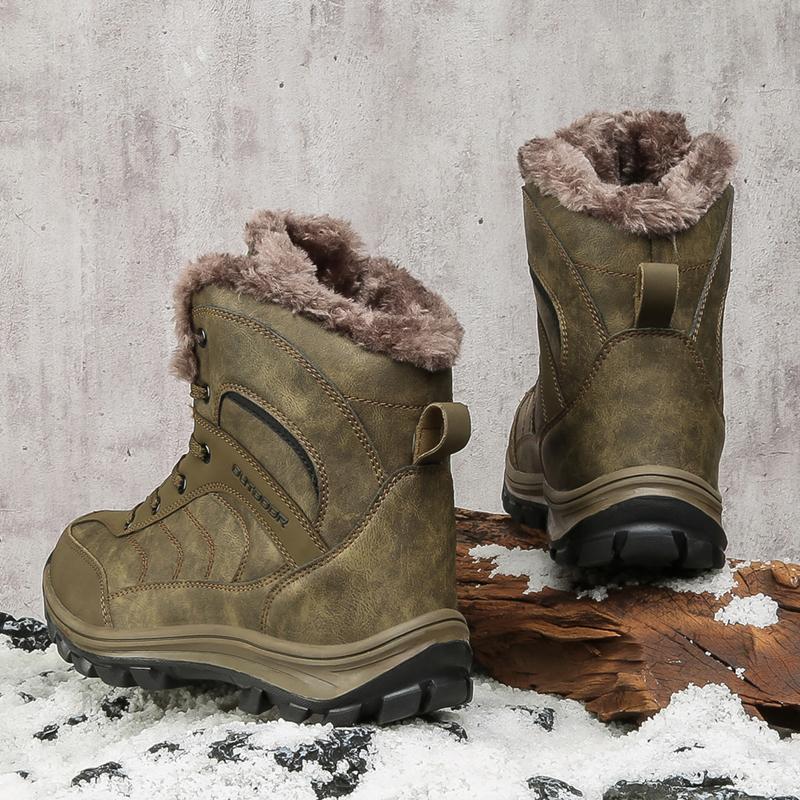 Genuine Leather High Top Outdoor Plus Velvet Thickened Snow Boots Non-slip Waterproof Warm Cotton Shoes 40-48