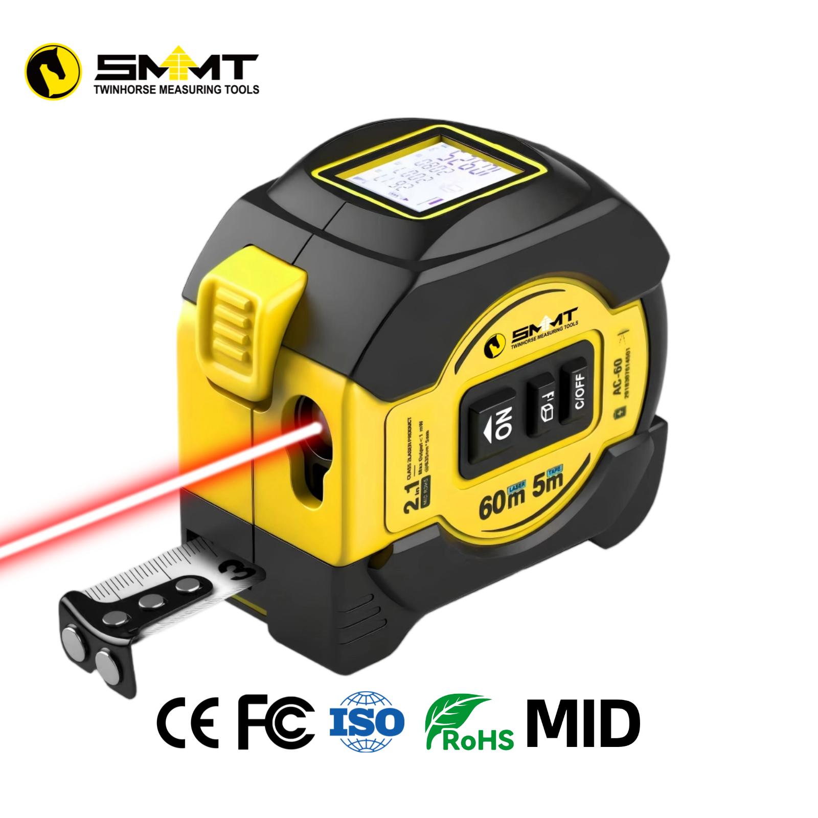 SMMT 2 IN1Laser Tape  Measure 60m/197ft Laser Distance 5m/16ft  Auto-Lock Tape Measure ODM