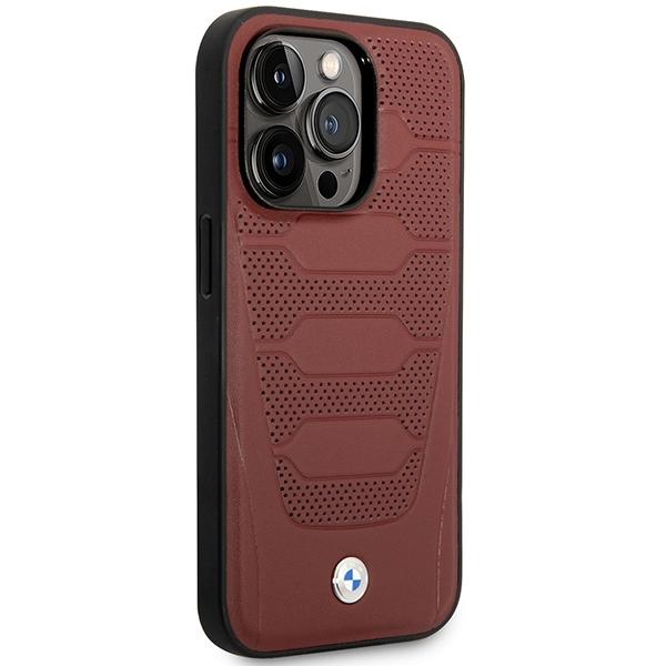 Etui do iPhone 14 Pro BMW Leather Seats Pattern MagSafe Burgundowy