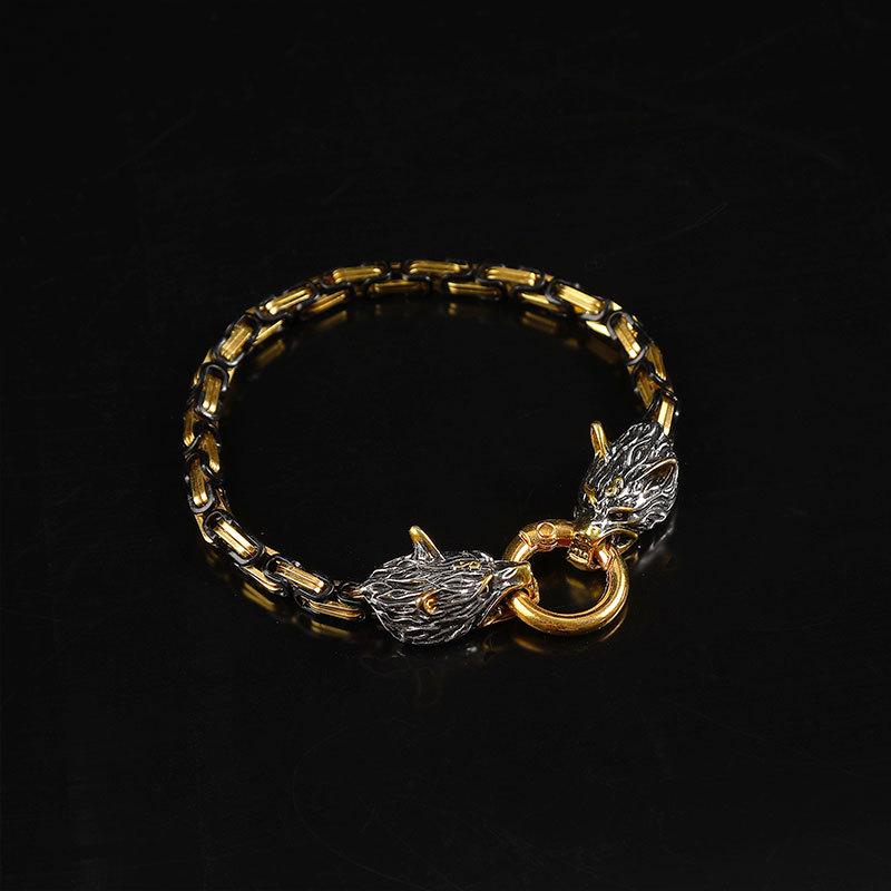 Foreign Trade Retro Nordic Viking Rune Hammer Pendant Wolf Head Necklace Bracelet Jewelry Set Stainless Steel Chain