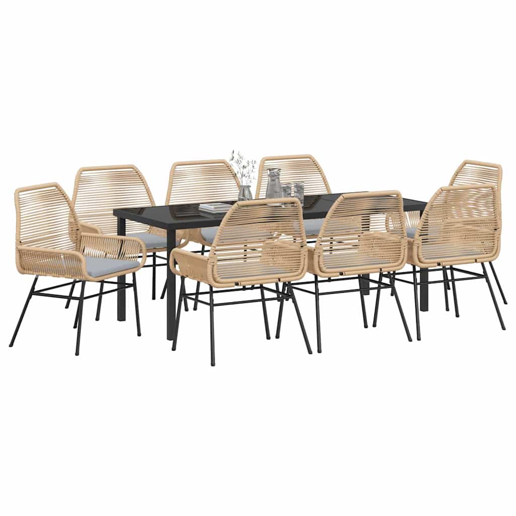 Garden Dining Set with Cushions 9 pcs Brown Poly Rattan