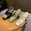 Fashion Retro Summer Fashion Elegent Sandals Women Mixed Colors Square Toe Mary Jane Flats All-match Comfortable Commuting High Heels
