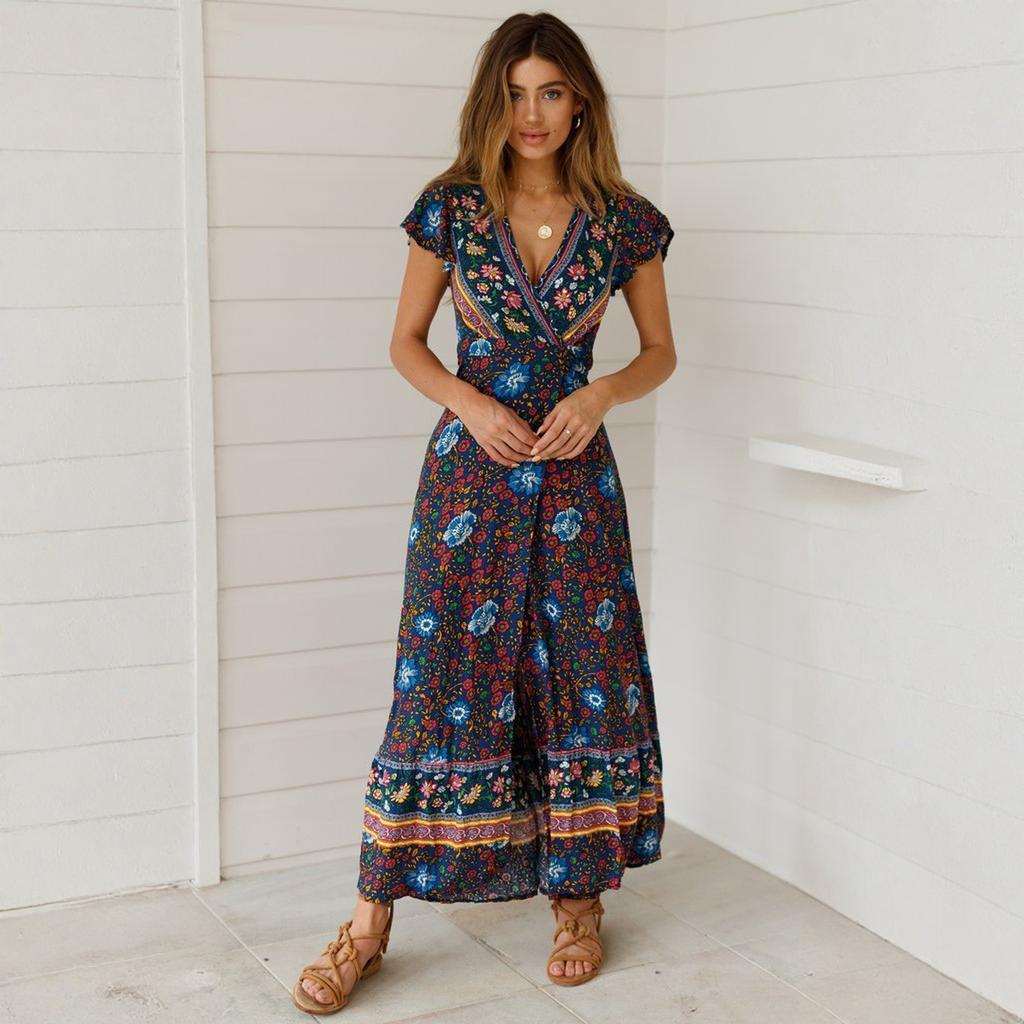 Fashionable Women's Leisure  Vacation Printed Dress Sexy Long Skirt For Women