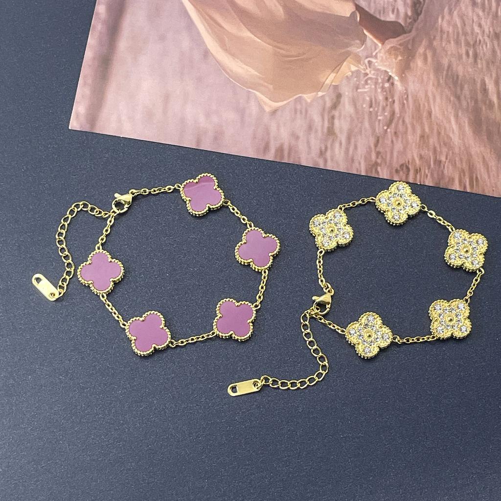 15MM One Side Full of Diamonds and The Other Side Inlaid with Shells Four-leaf Clover Bracelet Vacuum 18K Ladies Bracelet