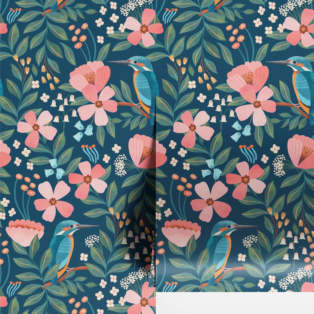 Bird Floral Wallpaper Vinyl Peel and Stick Room Decor Wallpaper Flowers Tropical Removable Waterproof PVC Home Cabinet Stickers