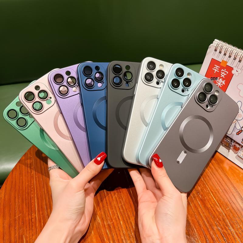 Magnetic Liquid Lens Protector for iPhone 15 PRO, CD Pattern Metal Paint, Apple 14 Electroplated Protective Phone Case X