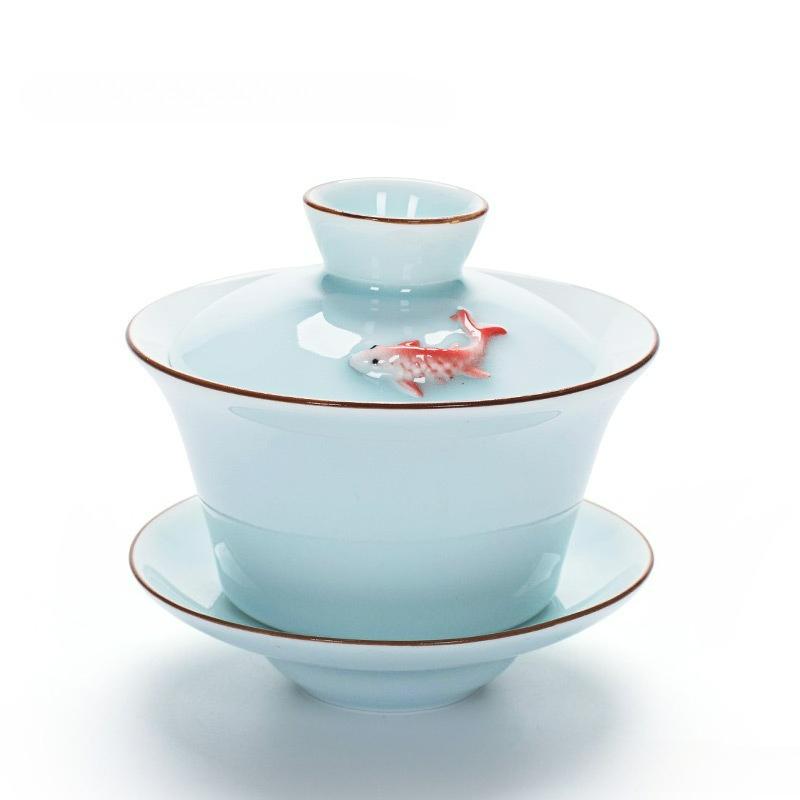 

Chinese Style Ceramic Small Fish Gaiwan Teacup Kungfu Tea Bowl Cover Bowl Drinkware Teaware Accessories Decoration Gifts New