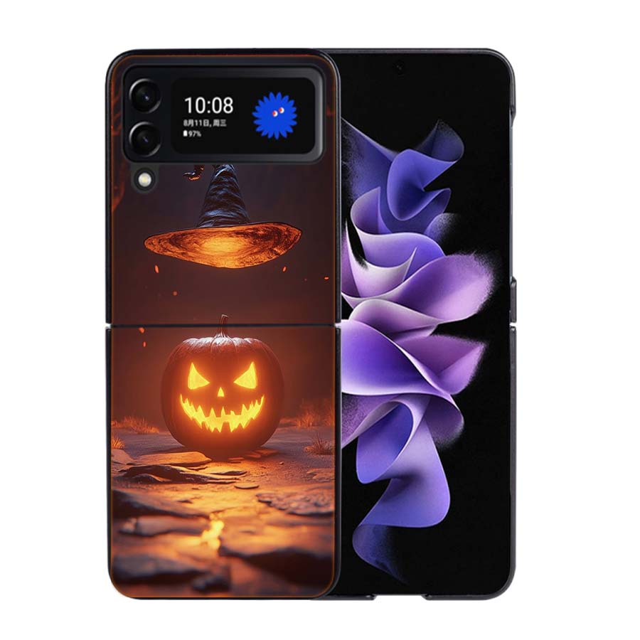 Halloween Wizard Hat Horror Fun Phone Case For Samsung Z Flip 7 6 5G Galaxy Z Flip4 Z Flip5 Z Flip3 Coque Black Hard PC Shell Pr