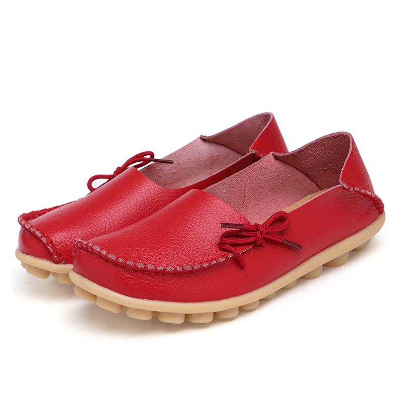 Woman Loafers Genuine Leather Female Shoes Slip On Ballet Bowtie Women's Shoe Size
