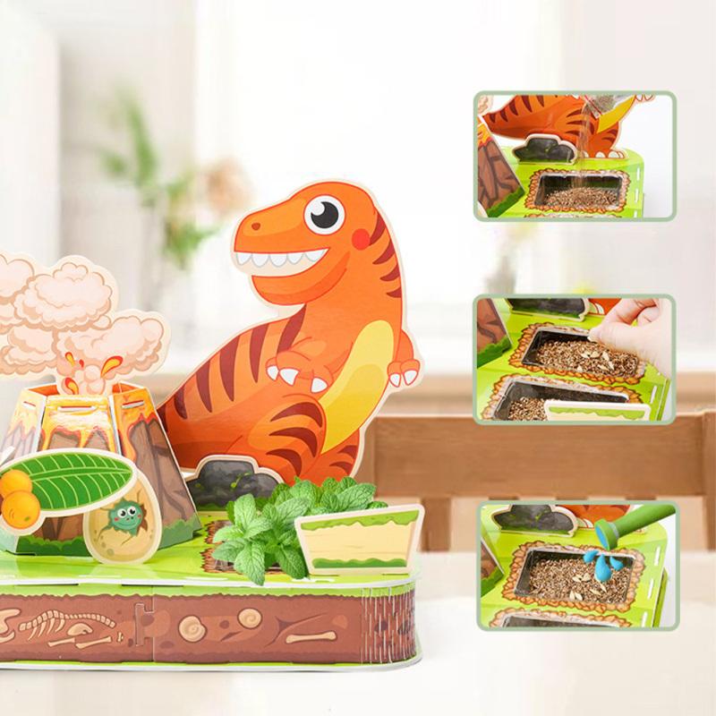 

Kids 3D Puzzle & Plant Toy DIY Cartoon Dinosaur Jigsaw Puzzle Garden Planting Toy With Seed Soil For