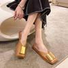 Fashion Women's Slippers Fashion Metal Buckle Mules for Women Shallow Flat Heels Shoes Outdoor Slides Square Toe Female Casual Sandals