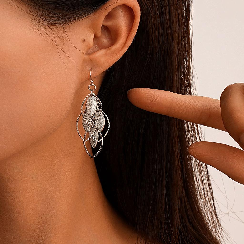 Women Bohemian Style Leaves Ear Drop Earring