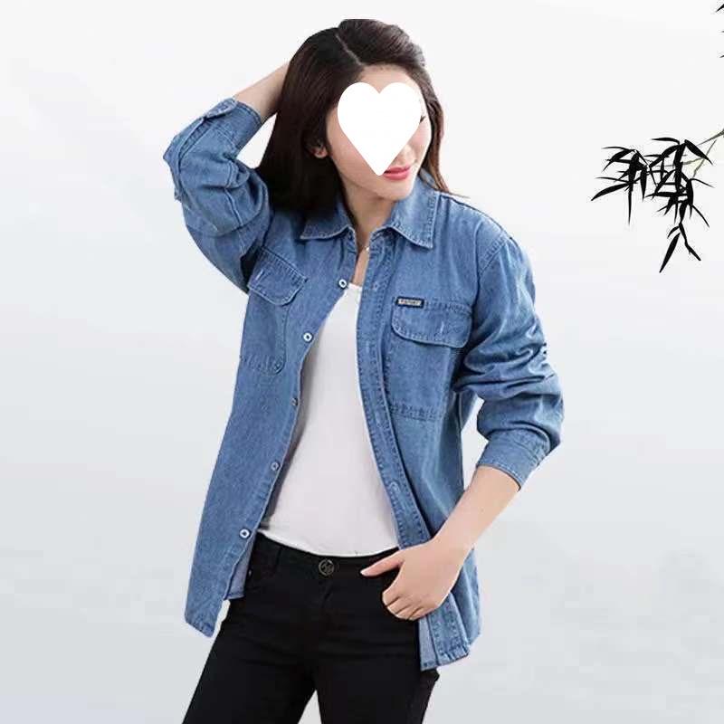 2025 Korean Style Slim Denim Shirt for Women - Spring/Autumn Long Sleeve, Solid Color, Thin, Petite, Casual & Sun-Protective
